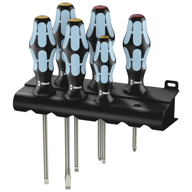 Wera Phillips and Slotted Standard Screwdriver Set 6-Piece, Stainless Steel, Colour-Coded Handle 05032060001