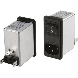 Schaffner IEC Filter with Snap-in Mounting, Male 2 Pole Switch, 2 Fuses 5x20 mm, 250V AC 4A Faston Termination FN286-4-06