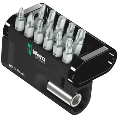 Wera Hex, Phillips, Pozidriv, Torx Screwdriver Bit Set with 12 Pieces S2 Steel 1/4" Hex Drive 05057424001