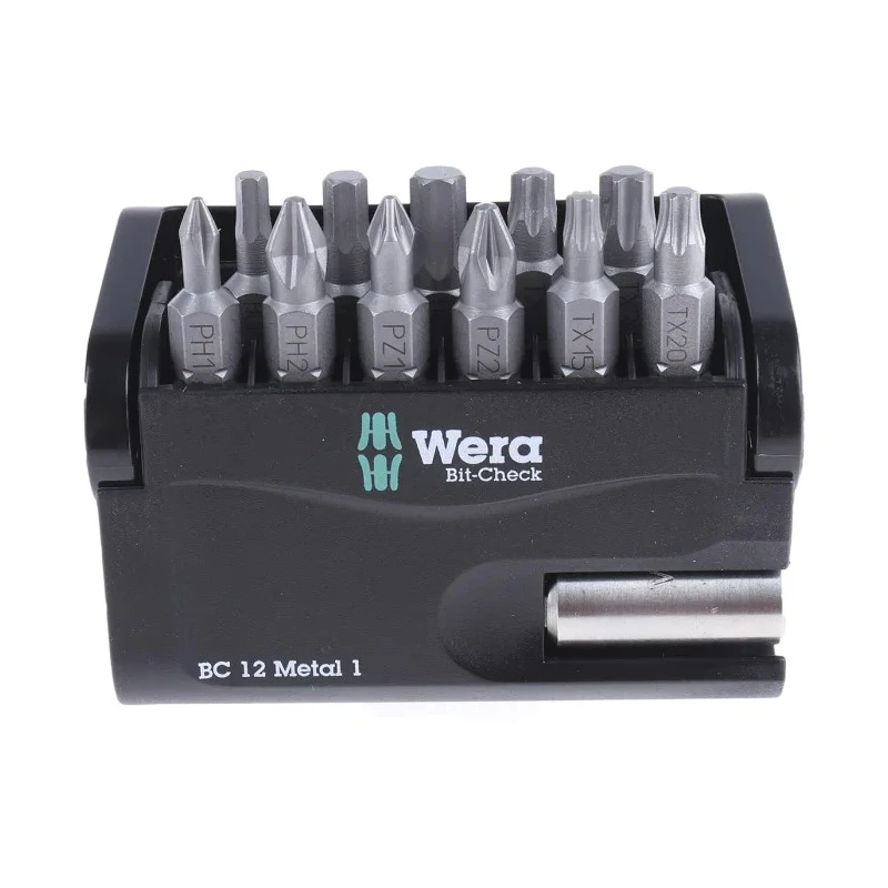 Wera Hex, Phillips, Pozidriv, Torx Screwdriver Bit Set with 12 Pieces S2 Steel 1/4" Hex Drive 05057424001