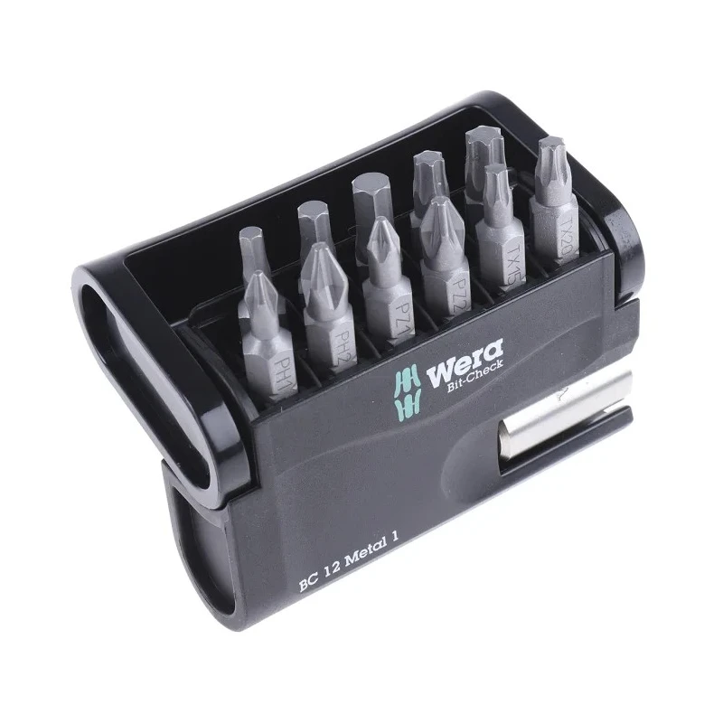 Wera Hex, Phillips, Pozidriv, Torx Screwdriver Bit Set with 12 Pieces S2 Steel 1/4" Hex Drive 05057424001