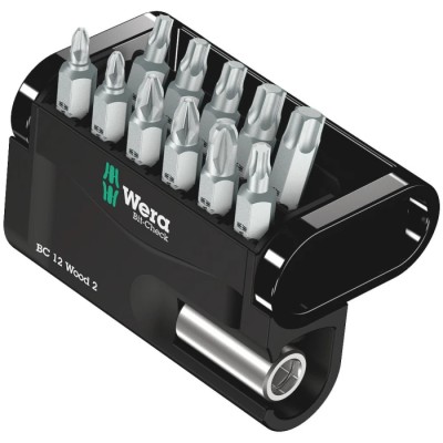 Wera Hex, Torx, Pozidriv, Phillips 12-Piece Impact Screwdriver Bit Set, S2 Steel 05057422001