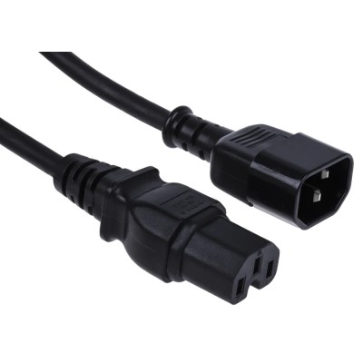 RS PRO IEC C15 to IEC C14 Power Cord 2 m Black Rubber 250V 10A 123-0952