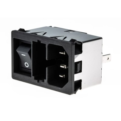 Schurter IEC Connector C14 Straight Snap-in Male, 250V, 10A, Fuse Size 5 x 20 mm KM01.1105.11