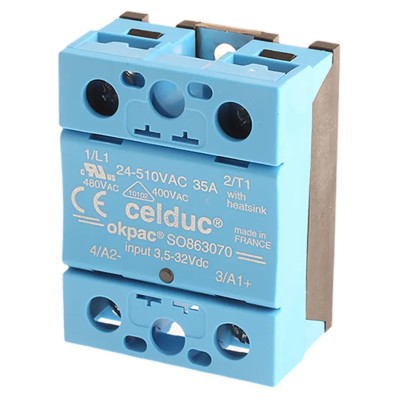 Celduc SO8 Series Solid State Relay, 40 A Load, DIN Rail Mount, 510 Vrms Load, 32V Control SO863070