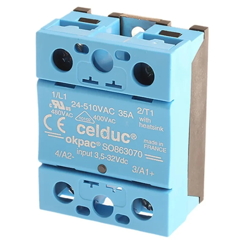 Celduc SO8 Series Solid State Relay, 40 A Load, DIN Rail Mount, 510 Vrms Load, 32V Control SO863070