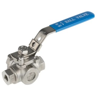 RS PRO Stainless Steel Threaded 3-Way Ball Valve BSPP, 1/4 in Female Port, 68 Bar Maximum Pressure, Operating 499-1865