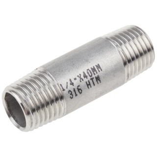 RS PRO Stainless Steel Pipe Fitting Straight Circular Nipple Male Threaded 1/4 in x Male Threaded 1/4 in 499-3221