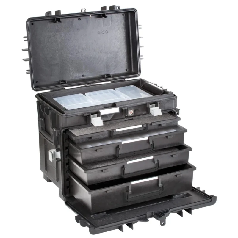 GT Line 4 Drawer Wheeled Plastic Tool Trolley with Telescopic Handle, Silent Wheels AI1.KT01