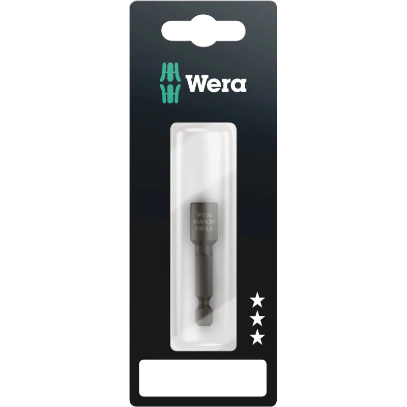 Wera Hex Screwdriver Bit, 6.35 mm Drive Size, 5.5 mm Tip Size, Steel Material, 50 mm Overall Length 05073500001
