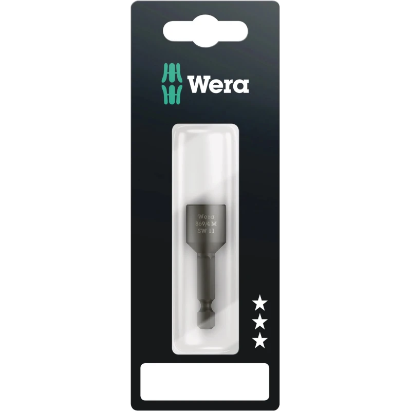 Wera Hex Screwdriver Bit Steel, Hex Drive Size 6.35 mm, 11 mm Head Size, 50 mm Overall Length Model 05073506001
