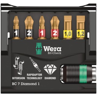 Wera Screwdriver Bit Set Hex Phillips Pozidriv Slotted Diamond Tipped 7 Pieces 05073419001