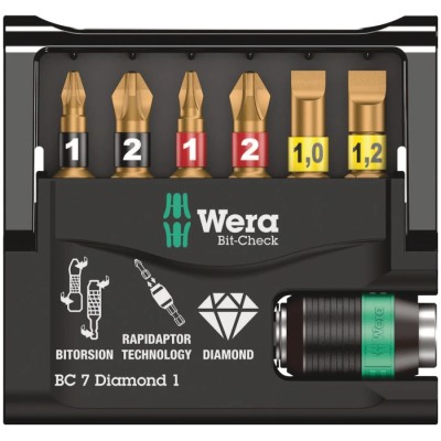 Wera Screwdriver Bit Set Hex Phillips Pozidriv Slotted Diamond Tipped 7 Pieces 05073419001