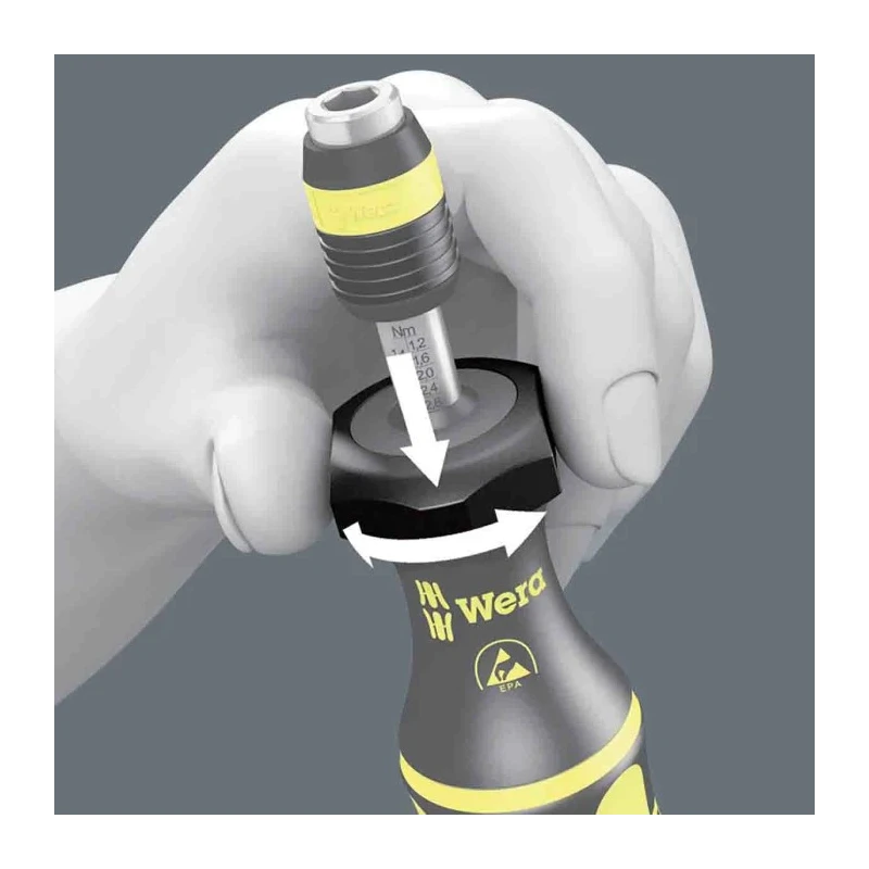 Wera Adjustable Torque Screwdriver 0.1 To 0.34 Nm 1/4 in Drive ESD Safe ±6% Accuracy 05074780001