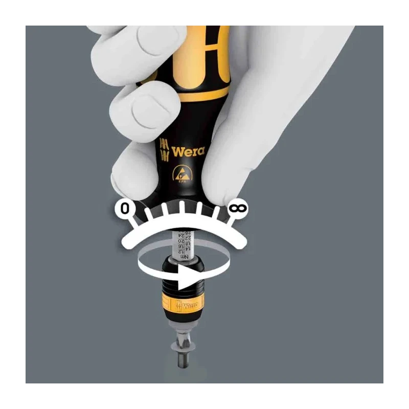 Wera Adjustable Torque Screwdriver 0.1 To 0.34 Nm 1/4 in Drive ESD Safe ±6% Accuracy 05074780001