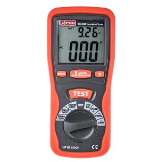 RS PRO Digital Insulation Tester RS5500, 250 V Minimum, 1 kV Maximum, 4000 MΩ, CAT III Safety Rated