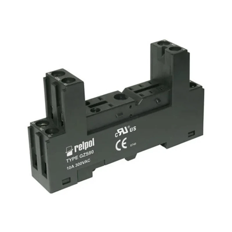 Relpol 8 Way 300V AC DIN Rail Relay Socket for RM85, RM87P, RM87P, RM85 Model GZS80-BLACK