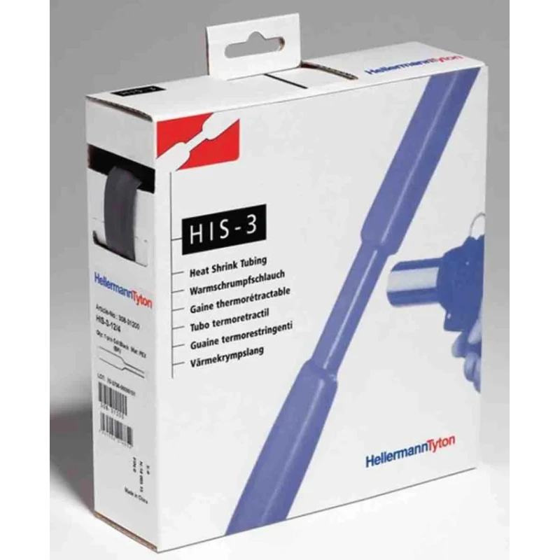 3M Heat Shrink Tubing Black 3.2 mm Sleeve Diameter x 10 m Length 3:1 Shrink Ratio HIS-3 Series 308-30300 HIS-3-3/1-PO-X-BK