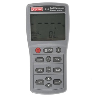 RS PRO High Accuracy 2-Input Digital Thermometer Handheld Probe Type J, R, E, K, T, S, N 1090°C 1316 123-2214