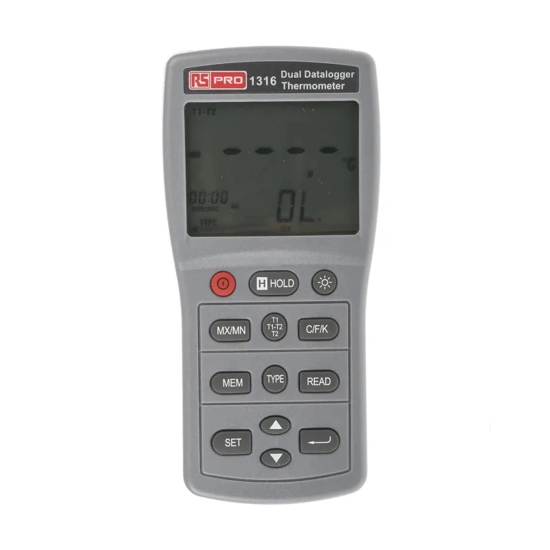 RS PRO High Accuracy 2-Input Digital Thermometer Handheld Probe Type J, R, E, K, T, S, N 1090°C 1316 123-2214
