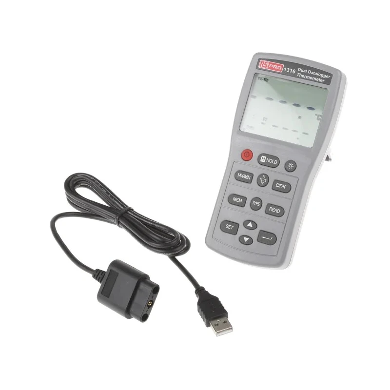 RS PRO High Accuracy 2-Input Digital Thermometer Handheld Probe Type J, R, E, K, T, S, N 1090°C 1316 123-2214