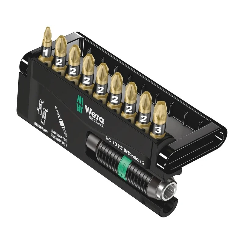 Wera Hex, Hex, Pozidriv Screwdriver Bit Set 10 Pieces S2 Steel DIN ISO 1173-C 6.3 E 6.3 05347153001
