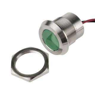 RS PRO Green Panel Mount Indicator 12V DC 40mA Lead Wire Termination IP67 Flush 123-2427