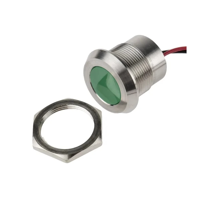 RS PRO Green Panel Mount Indicator 12V DC 40mA Lead Wire Termination IP67 Flush 123-2427