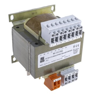 RS PRO 1 kVA DIN Rail Transformer, 208 to 600 V ac Primary, 2 x 115 V ac and 12 V Secondary, Screw Mount, IECBSEN 123-2501