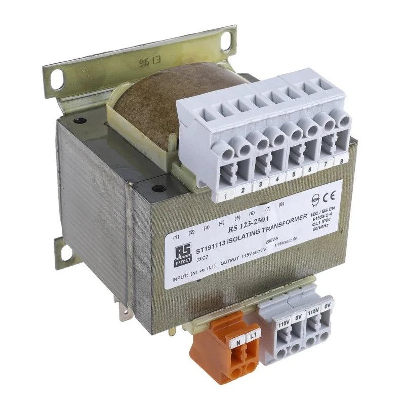 RS PRO 1 kVA DIN Rail Transformer, 208 to 600 V ac Primary, 2 x 115 V ac and 12 V Secondary, Screw Mount, IECBSEN 123-2501