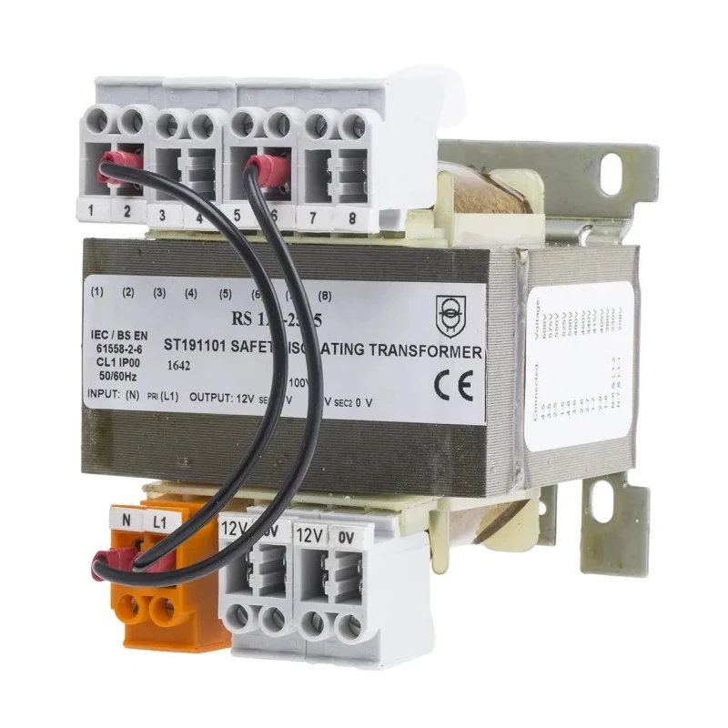 RS PRO 100 VA DIN Rail Transformer, 208 to 600 V AC Primary, 12 V, 2 x 115 V AC Secondary, DIN Rail and Screw 123-2505