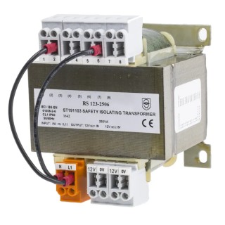 RS PRO 250 VA DIN Rail Transformer with Universal Input Voltage 208-600 V ac, Dual 12 V ac Output 123-2506