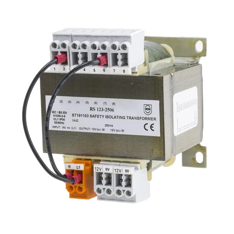 RS PRO 250 VA DIN Rail Transformer with Universal Input Voltage 208-600 V ac, Dual 12 V ac Output 123-2506