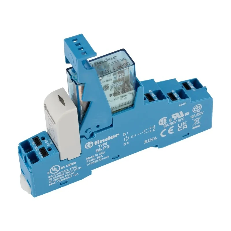 Finder 48 Series Electromechanical Interface Relay DIN Rail Mount, 24V DC Coil, SPDT Contact, 10A 48.P3.7.024.0050SPA