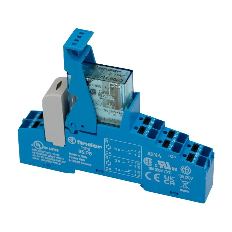 Finder 48 Series Electromechanical Interface Relay DIN Rail Mount 24V DC Coil Voltage DPDT-2 CO Contact 48.P8.7.024.0050SPA