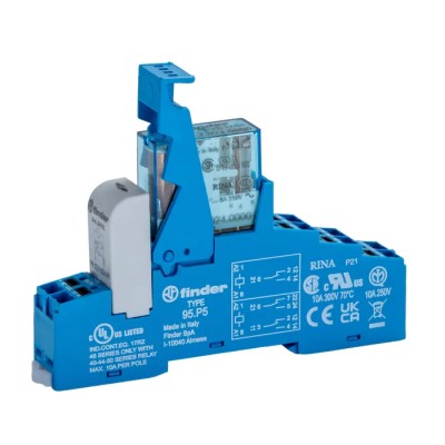 Finder 48 Series Interface Relay DIN Rail Mount 24V dc Coil DPDT-2 CO 22.2mA Coil Current 8A Switching 48.P5.7.024.0050SPA