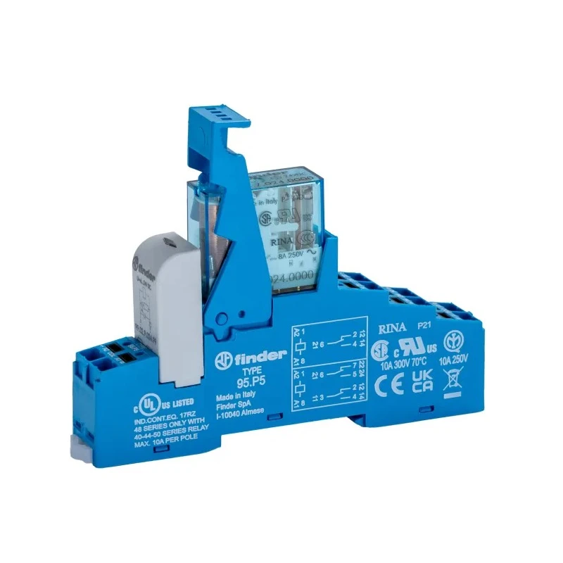 Finder 48 Series Interface Relay DIN Rail Mount 24V dc Coil DPDT-2 CO 22.2mA Coil Current 8A Switching 48.P5.7.024.0050SPA