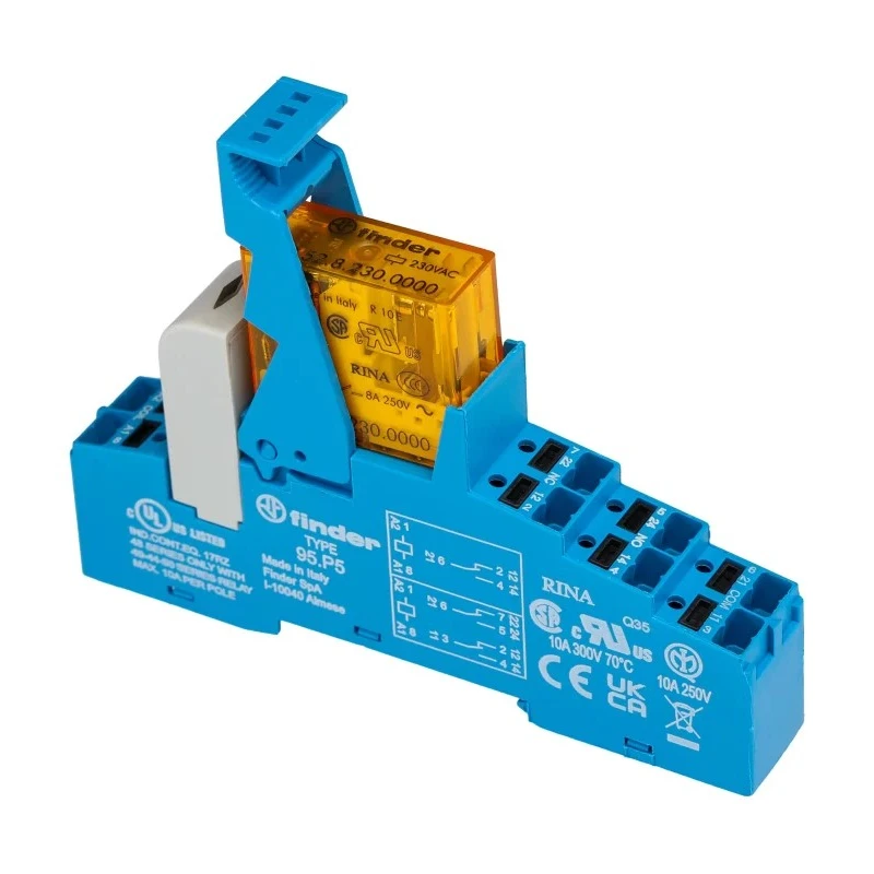 Finder 48 Series Interface Relay DIN Rail Mount 230V AC Coil Voltage DPDT-2 CO 8A 48.P5.8.230.0060SPA