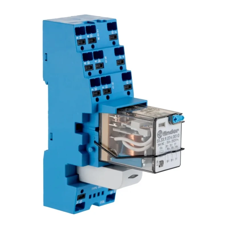 Finder Electromechanical Interface Relay 24V DC Coil 3PDT 10A Push-in Terminal DIN Rail Mount 58.P3.9.024.0050SMA