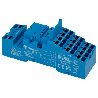 Finder 94 DIN Rail Relay Socket 250V AC 10A Push-in Terminal Type Compatible with 55.32 and 55.34 Relay 94.P4SMA
