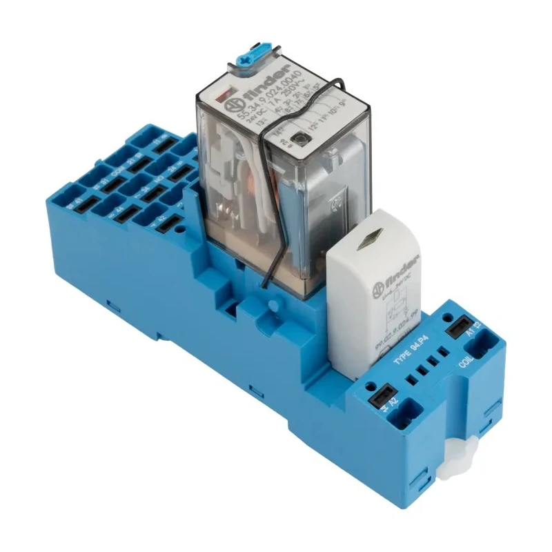 Finder Interface Relay, 24V DC Coil, 4PDT Contact Configuration, 7A Switching Current, DIN Rail Mount 58.P4.9.024.0050SMA
