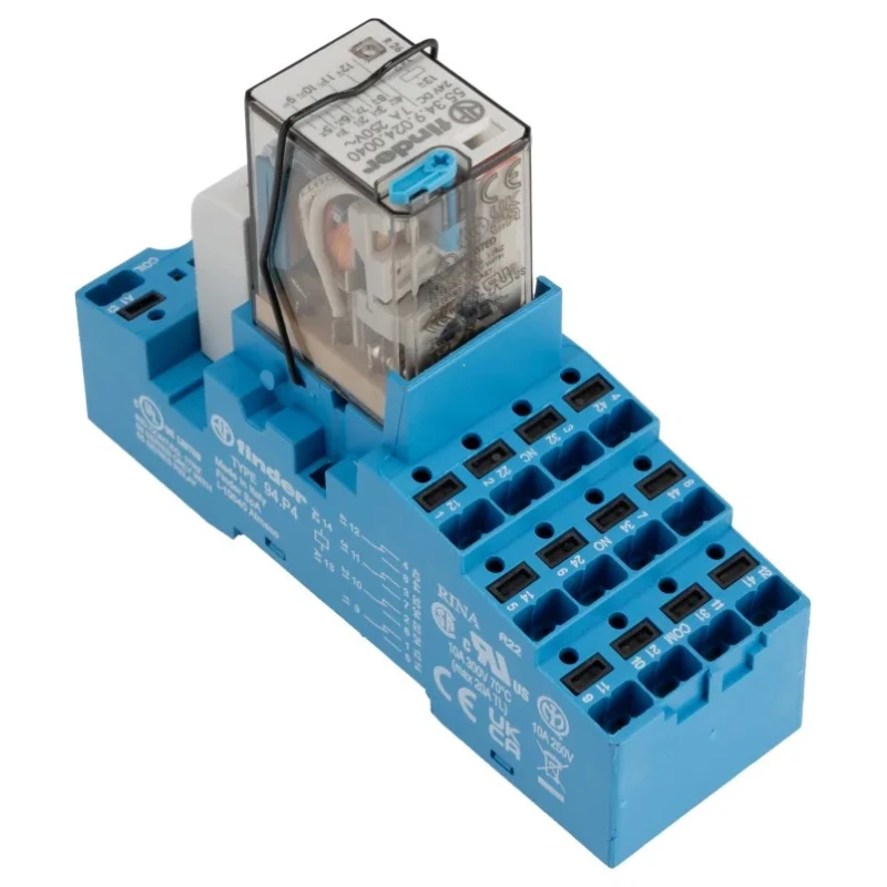 Finder Interface Relay, 24V DC Coil, 4PDT Contact Configuration, 7A Switching Current, DIN Rail Mount 58.P4.9.024.0050SMA