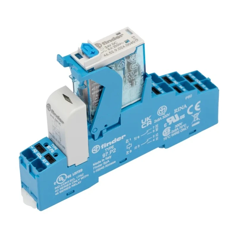 Finder 4C Series Interface Relay DIN Rail Mount 24V dc Coil DPDT-2 CO 20mA 8A 4C.P2.9.024.0050SPA