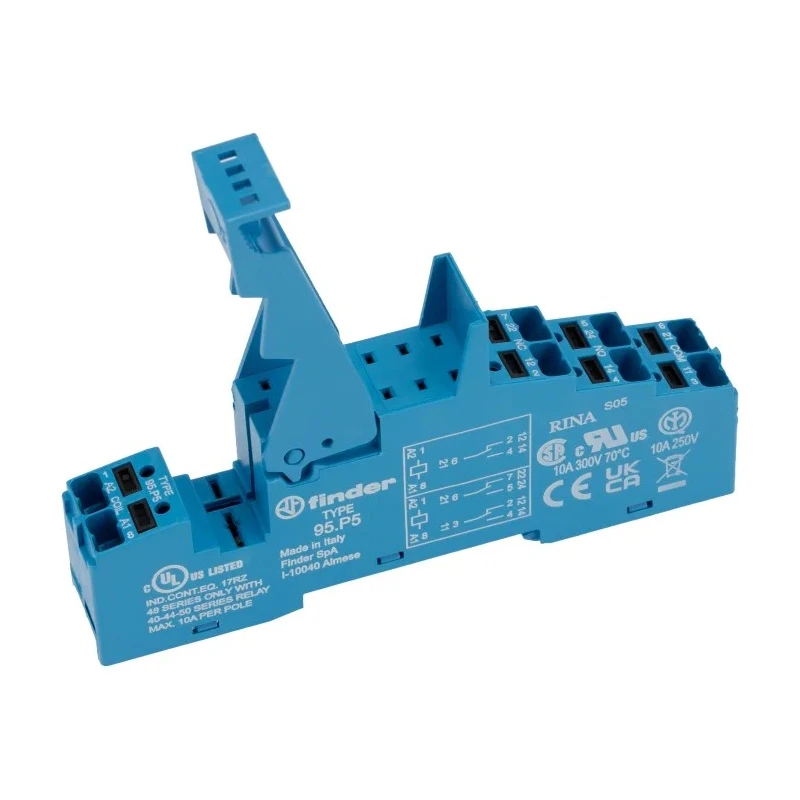 Finder 95 DIN Rail Relay Socket 250V AC 10A Push-in Termination 95.P5SPA