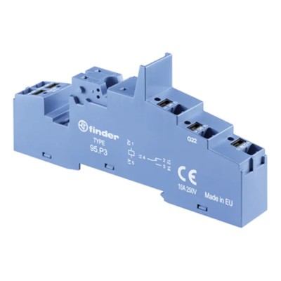 Finder 95 Relay Socket 250V AC Push-in Terminal DIN Rail Mount, Compatible with 40.31 Relay and 86.30 Timer Module 95.P3SPA