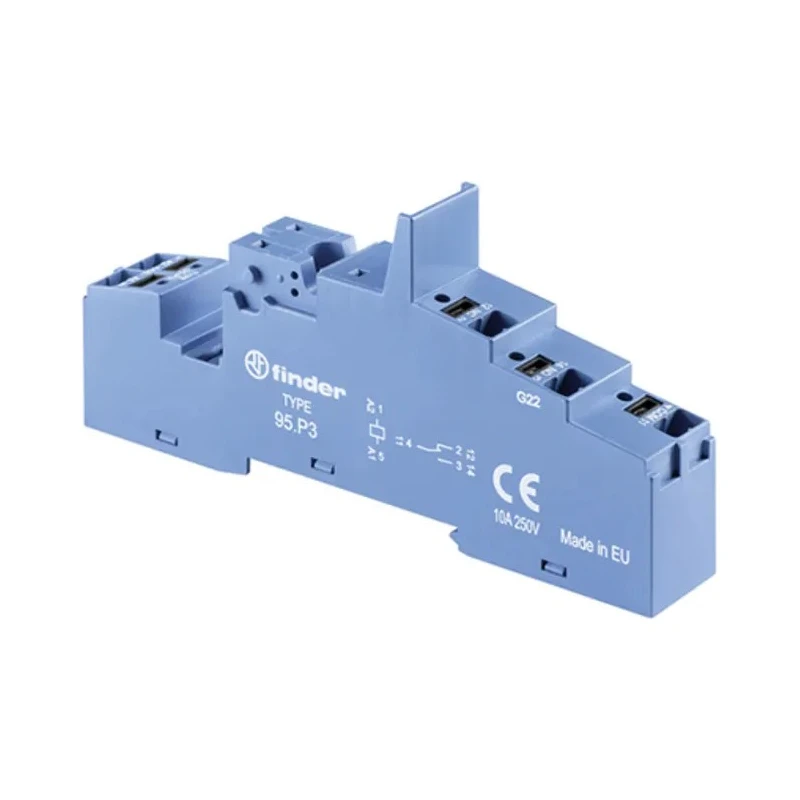 Finder 95 Relay Socket 250V AC Push-in Terminal DIN Rail Mount, Compatible with 40.31 Relay and 86.30 Timer Module 95.P3SPA