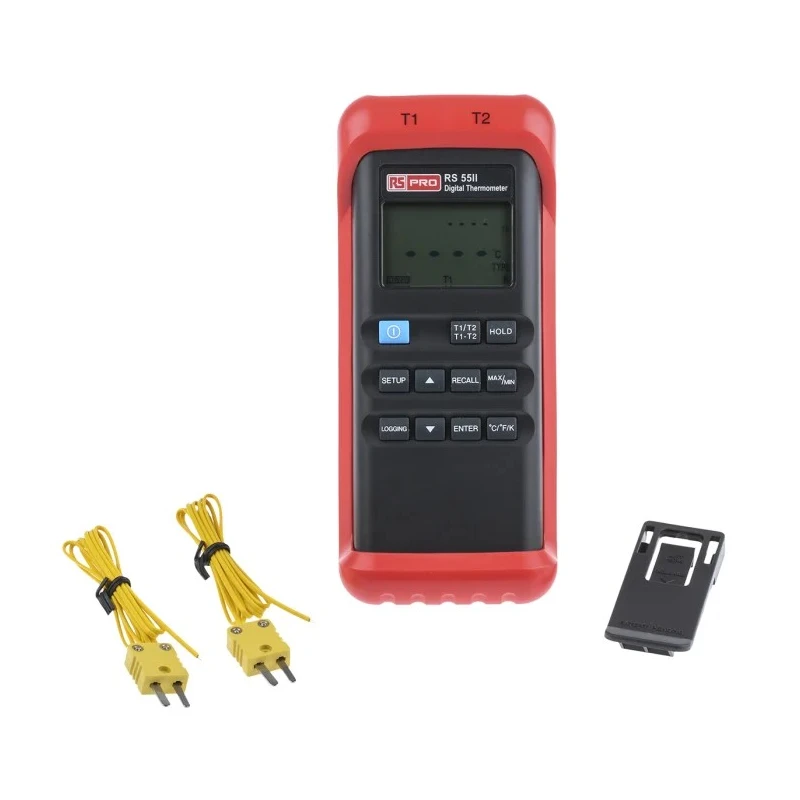 RS PRO Type J, K Probe Handheld Digital Thermometer 2 Input, 1372°C Max, ±0.7 K Accuracy RS55-II
