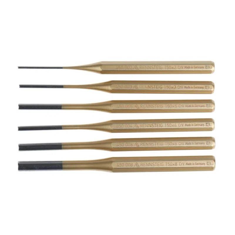 RS PRO 6-Piece Parallel Pin Punch Set, 2mm to 8mm Shank, 150mm Overall Length, Chrome Vanadium Steel, DIN 7255 505-8688