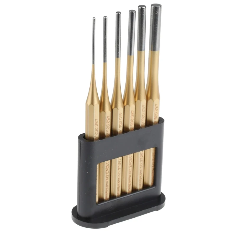 RS PRO 6-Piece Parallel Pin Punch Set, 2mm to 8mm Shank, 150mm Overall Length, Chrome Vanadium Steel, DIN 7255 505-8688