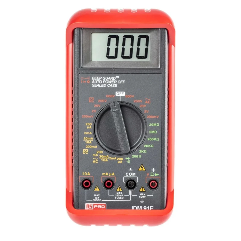 RS PRO Industrial Handheld Digital Multimeter, 600V DC Voltage, 10A Current, IP54 Waterproof, CAT III 600V Safety IDM91E